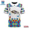Custom Name And Number NFL Baltimore Ravens Team Autism Awareness 3D T-Shirt