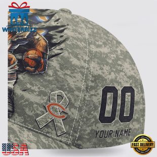 Custom Name And Number NFL Bears Camo Mascot Cap All Over Print SweatShirt