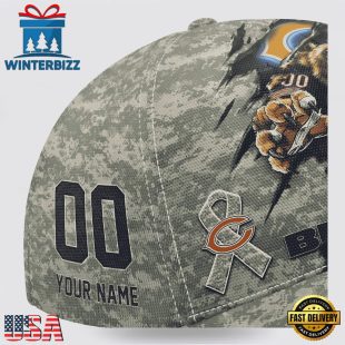 Custom Name And Number NFL Bears Camo Mascot Cap All Over Print SweatShirt