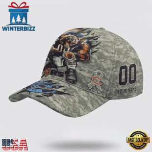 Custom Name And Number NFL Bears Camo Mascot Cap All Over Print SweatShirt
