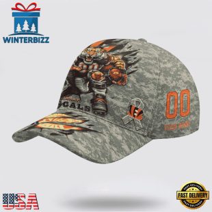 Custom Name And Number NFL Bengals Camo Mascot Classic Baseball Cap