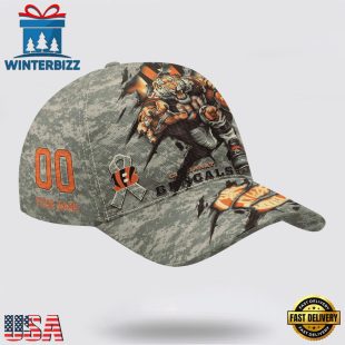 Custom Name And Number NFL Bengals Camo Mascot Classic Baseball Cap