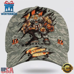Custom Name And Number NFL Bengals Camo Mascot Classic Baseball Cap