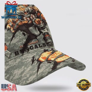 Custom Name And Number NFL Bengals Camo Mascot Classic Baseball Cap