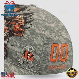 Custom Name And Number NFL Bengals Camo Mascot Classic Baseball Cap