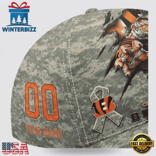 Custom Name And Number NFL Bengals Camo Mascot Classic Baseball Cap