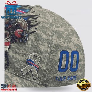 Custom Name And Number NFL Bills Camo Mascot Classic Baseball Cap