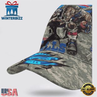 Custom Name And Number NFL Bills Camo Mascot Classic Baseball Cap