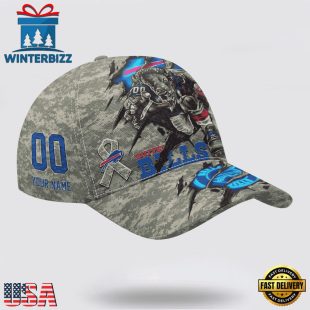 Custom Name And Number NFL Bills Camo Mascot Classic Baseball Cap
