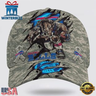 Custom Name And Number NFL Bills Camo Mascot Classic Baseball Cap
