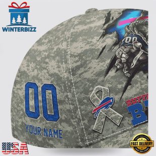 Custom Name And Number NFL Bills Camo Mascot Classic Baseball Cap