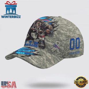 Custom Name And Number NFL Bills Camo Mascot Classic Baseball Cap