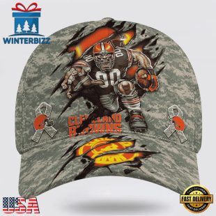 Custom Name And Number NFL Browns Camo Mascot Classic Baseball Cap