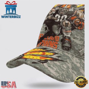 Custom Name And Number NFL Browns Camo Mascot Classic Baseball Cap