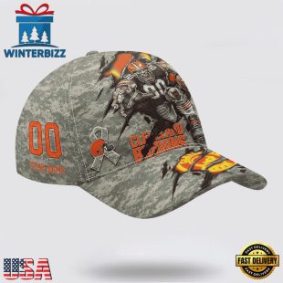 Custom Name And Number NFL Browns Camo Mascot Classic Baseball Cap