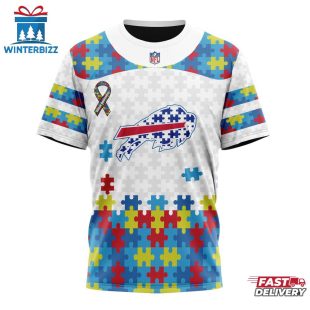 Custom Name And Number NFL Buffalo Bills Team Autism Awareness 3D T-Shirt