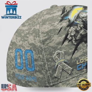 Custom Name And Number NFL Chargers Camo Mascot Classic Baseball Cap