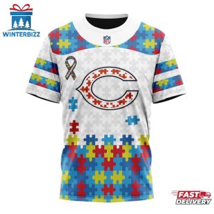 Custom Name And Number NFL Chicago Bears Team Autism Awareness 3D T-Shirt