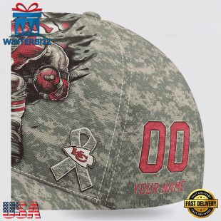 Custom Name And Number NFL Chiefs Camo Mascot Classic Baseball Cap
