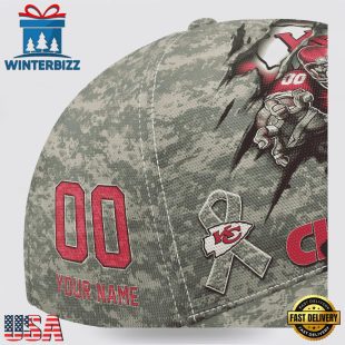 Custom Name And Number NFL Chiefs Camo Mascot Classic Baseball Cap