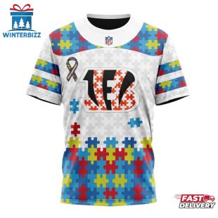 Custom Name And Number NFL Cincinnati Bengals Team Autism Awareness 3D T-Shirt