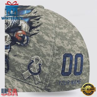 Custom Name And Number NFL Colts Camo Mascot Classic Baseball Cap