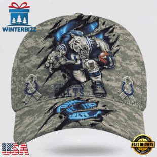 Custom Name And Number NFL Colts Camo Mascot Classic Baseball Cap