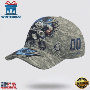 Custom Name And Number NFL Colts Camo Mascot Classic Baseball Cap