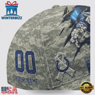 Custom Name And Number NFL Colts Camo Mascot Classic Baseball Cap