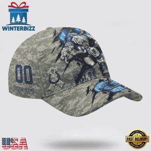 Custom Name And Number NFL Colts Camo Mascot Classic Baseball Cap