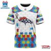 Custom Name And Number NFL Denver Broncos Team Autism Awareness 3D T-Shirt
