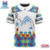 Custom Name And Number NFL Detroit Lions Team Autism Awareness 3D T-Shirt