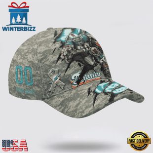 Custom Name And Number NFL Dolphins Camo Mascot Classic Baseball Cap