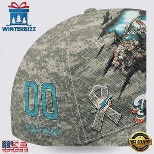 Custom Name And Number NFL Dolphins Camo Mascot Classic Baseball Cap