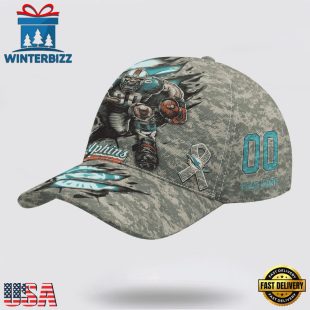Custom Name And Number NFL Dolphins Camo Mascot Classic Baseball Cap