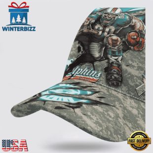 Custom Name And Number NFL Dolphins Camo Mascot Classic Baseball Cap