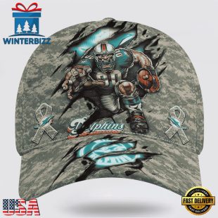 Custom Name And Number NFL Dolphins Camo Mascot Classic Baseball Cap