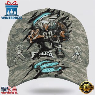 Custom Name And Number NFL Eagles Camo Mascot Classic Baseball Cap