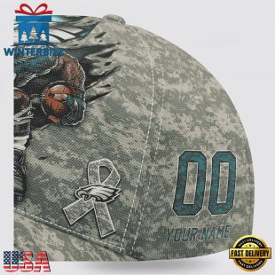 Custom Name And Number NFL Eagles Camo Mascot Classic Baseball Cap