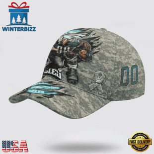 Custom Name And Number NFL Eagles Camo Mascot Classic Baseball Cap
