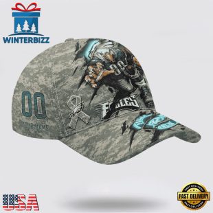Custom Name And Number NFL Eagles Camo Mascot Classic Baseball Cap