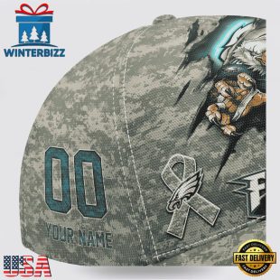 Custom Name And Number NFL Eagles Camo Mascot Classic Baseball Cap