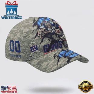 Custom Name And Number NFL Giants Camo Mascot Classic Baseball Cap