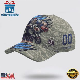 Custom Name And Number NFL Giants Camo Mascot Classic Baseball Cap
