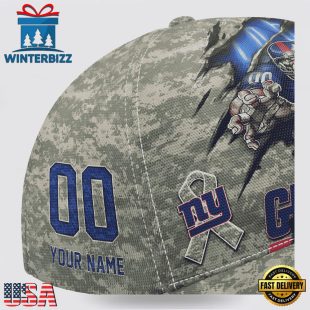 Custom Name And Number NFL Giants Camo Mascot Classic Baseball Cap