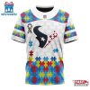 Custom Name And Number NFL Houston Texans Team Autism Awareness 3D T-Shirt