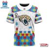 Custom Name And Number NFL Jacksonville Jaguars Team Autism Awareness 3D T-Shirt