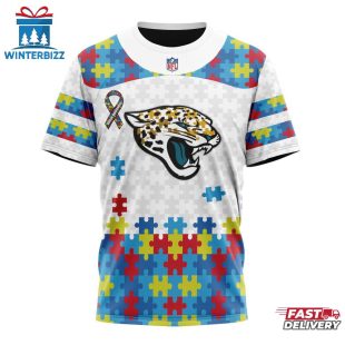 Custom Name And Number NFL Jacksonville Jaguars Team Autism Awareness 3D T-Shirt