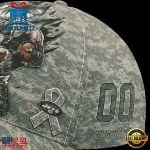 Custom Name And Number NFL Jets Camo Mascot Classic Baseball Cap