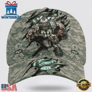 Custom Name And Number NFL Jets Camo Mascot Classic Baseball Cap